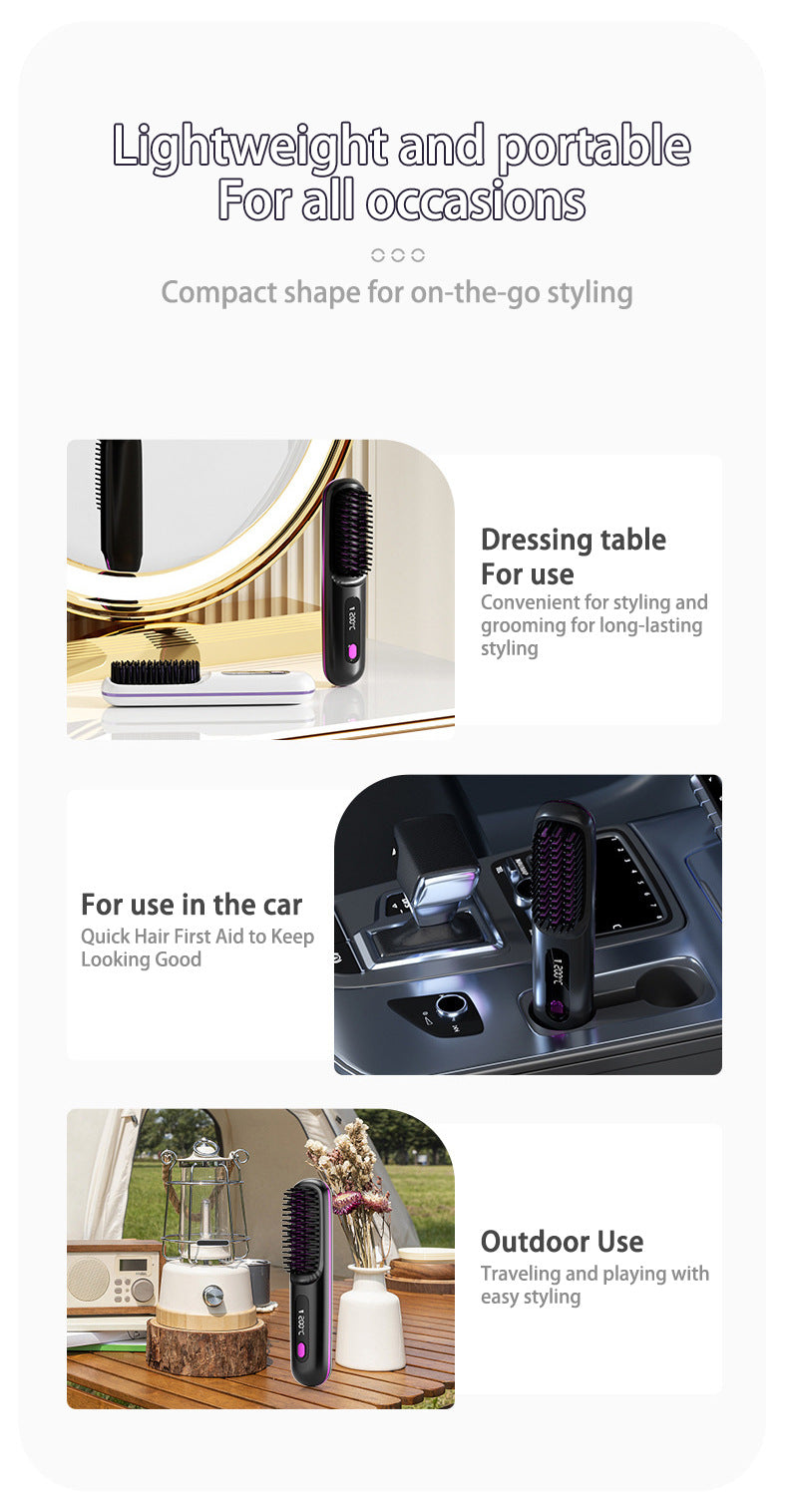 Brosse Lissante & Boucleur 2 en 1 – Sans Fil, Chauffage Rapide, Recharge USB, Portable et Pratique