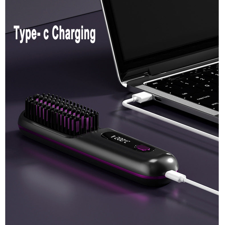 Brosse Lissante & Boucleur 2 en 1 – Sans Fil, Chauffage Rapide, Recharge USB, Portable et Pratique