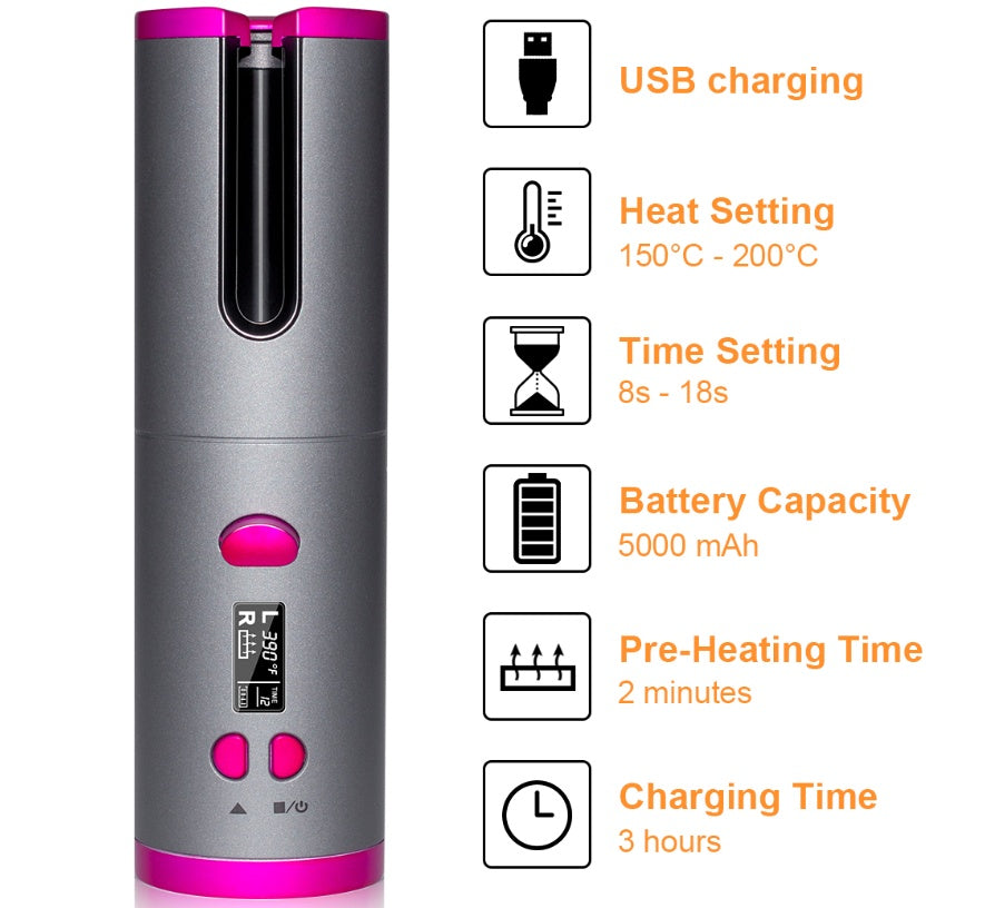Fer à Boucler USB Sans Fil Multifonction avec Chargeur