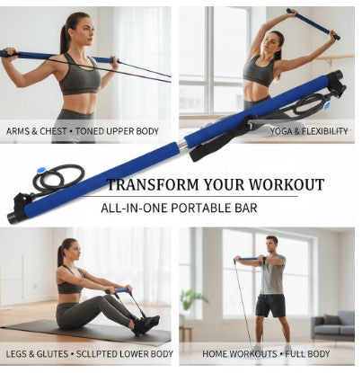 Barre de Fitness 5 en 1 / Multifonction : Yoga, Pilates, Renforcement des Bras et de la Poitrine, Barre d’Extension de Résistance