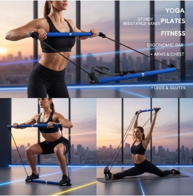 Barre de Fitness 5 en 1 / Multifonction : Yoga, Pilates, Renforcement des Bras et de la Poitrine, Barre d’Extension de Résistance