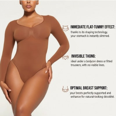 Body Sculptant avec String manches longues confortable et discret