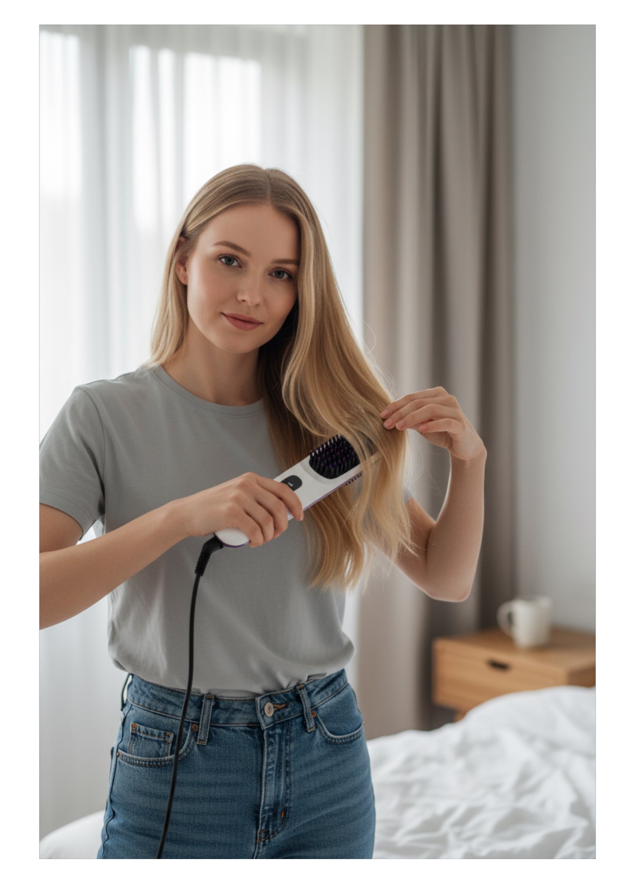 Brosse Lissante & Boucleur 2 en 1 – Sans Fil, Chauffage Rapide, Recharge USB, Portable et Pratique