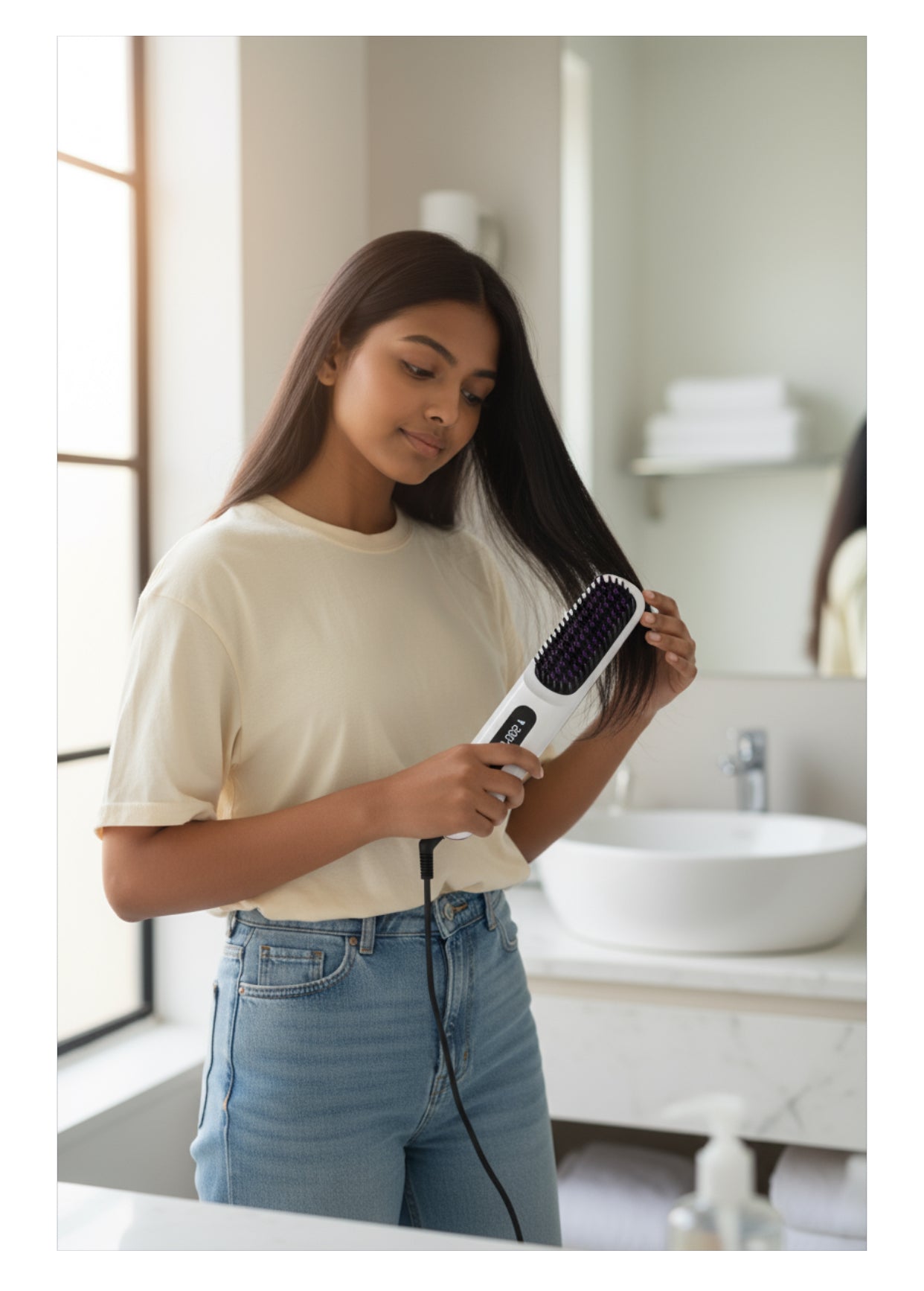 Brosse Lissante & Boucleur 2 en 1 – Sans Fil, Chauffage Rapide, Recharge USB, Portable et Pratique