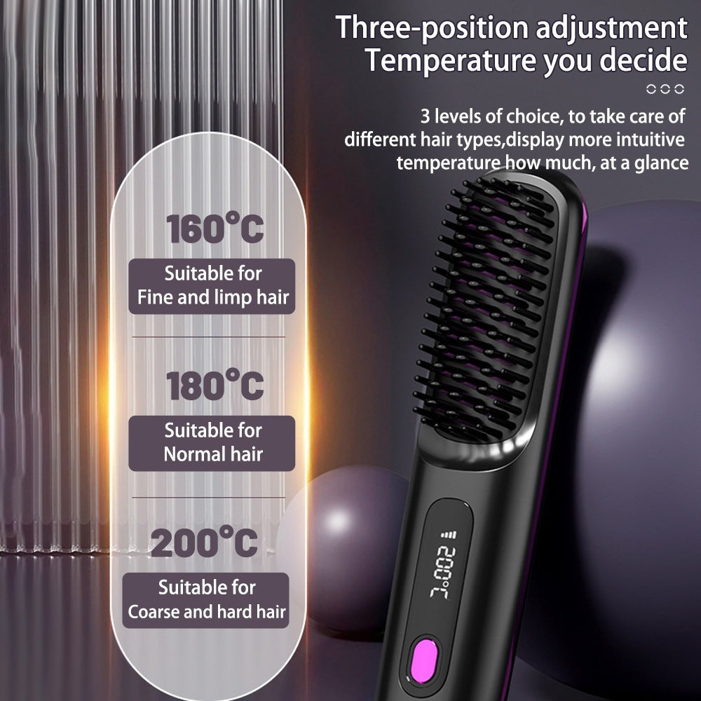 Brosse Lissante & Boucleur 2 en 1 – Sans Fil, Chauffage Rapide, Recharge USB, Portable et Pratique