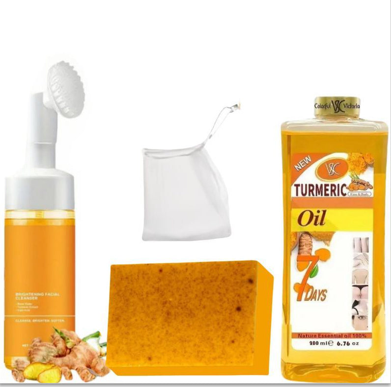 Gamme exfoliante au curcuma anti-taches, anti acné, anti impuretés (Tampons, mousse et savons)