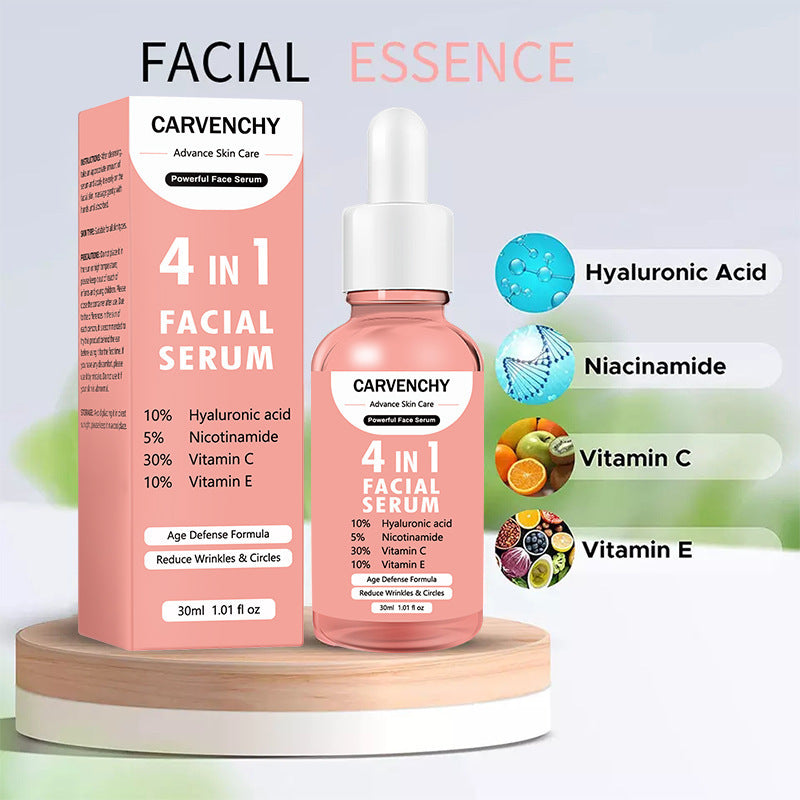 Sérum visage 4 en 1 – Vitamines C & E, Acide Hyaluronique et Nicotinamide