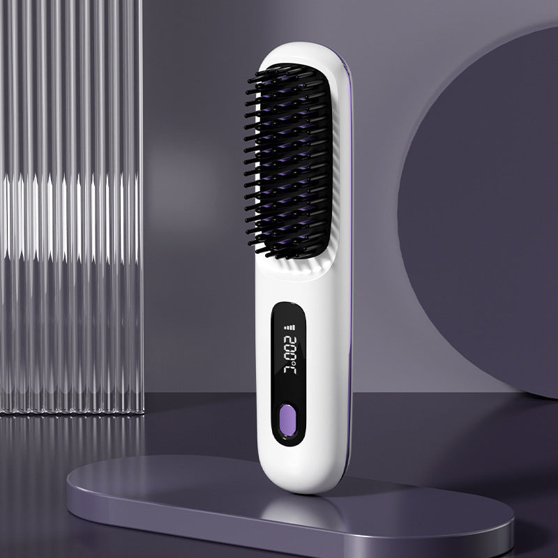 Brosse Lissante & Boucleur 2 en 1 – Sans Fil, Chauffage Rapide, Recharge USB, Portable et Pratique