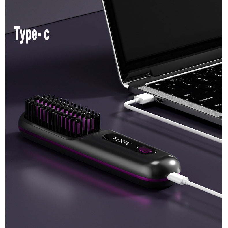 Brosse Lissante & Boucleur 2 en 1 – Sans Fil, Chauffage Rapide, Recharge USB, Portable et Pratique