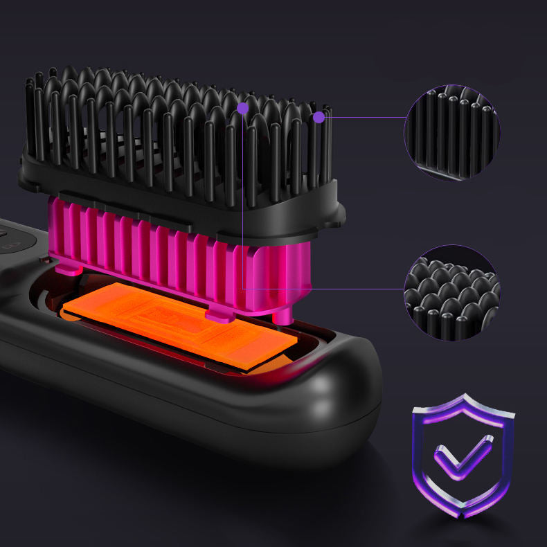 Brosse Lissante & Boucleur 2 en 1 – Sans Fil, Chauffage Rapide, Recharge USB, Portable et Pratique