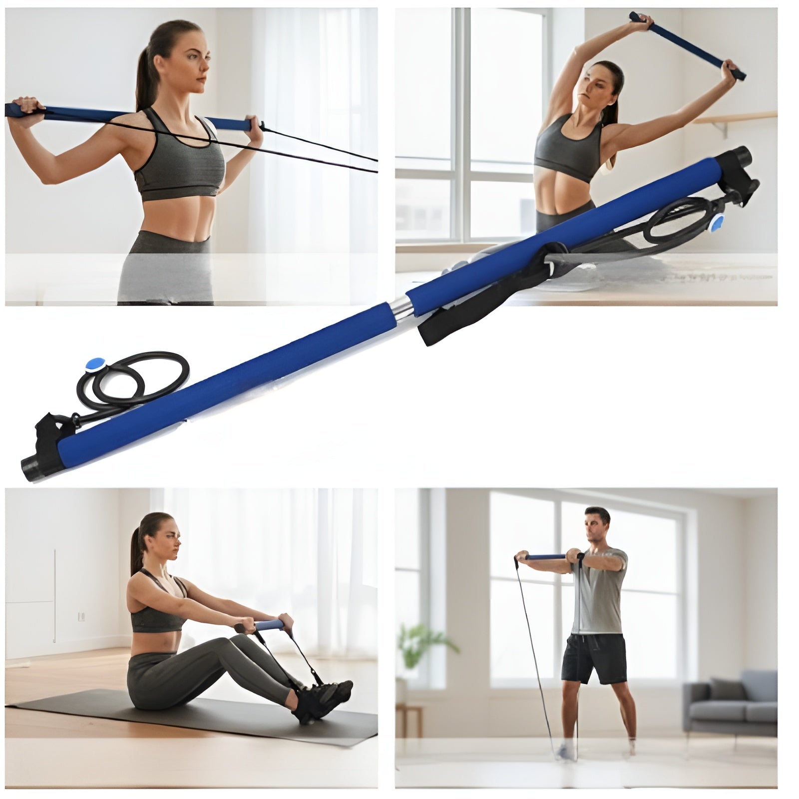 Barre de Fitness 5 en 1 / Multifonction : Yoga, Pilates, Renforcement des Bras et de la Poitrine, Barre d’Extension de Résistance