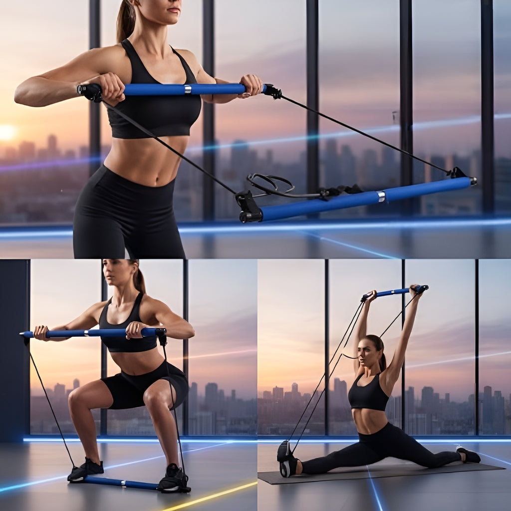 Barre de Fitness 5 en 1 / Multifonction : Yoga, Pilates, Renforcement des Bras et de la Poitrine, Barre d’Extension de Résistance