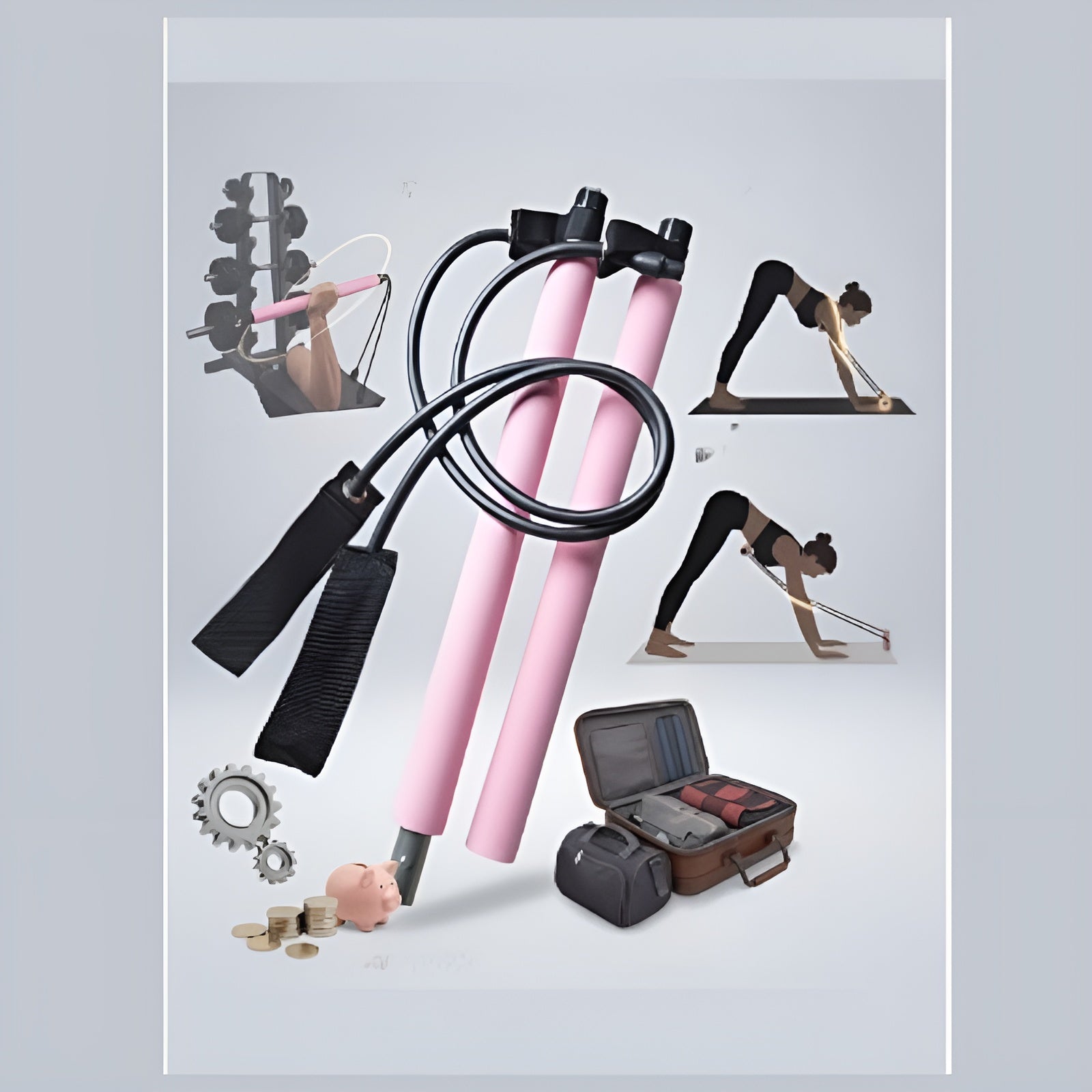 Barre de Fitness 5 en 1 / Multifonction : Yoga, Pilates, Renforcement des Bras et de la Poitrine, Barre d’Extension de Résistance