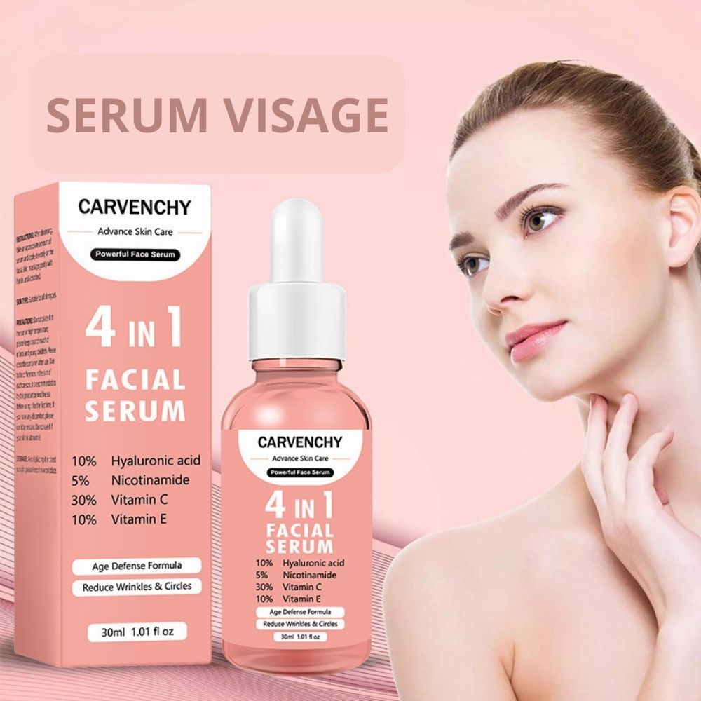 Sérum visage 4 en 1 – Vitamines C & E, Acide Hyaluronique et Nicotinamide