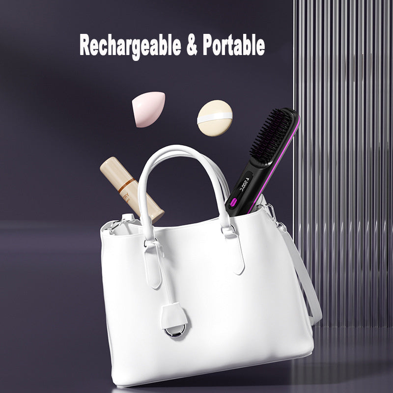 Brosse Lissante & Boucleur 2 en 1 – Sans Fil, Chauffage Rapide, Recharge USB, Portable et Pratique