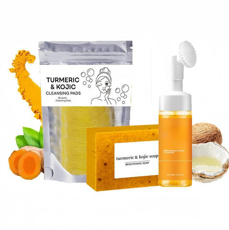 Gamme exfoliante au curcuma anti-taches, anti acné, anti impuretés (Tampons, mousse et savons)