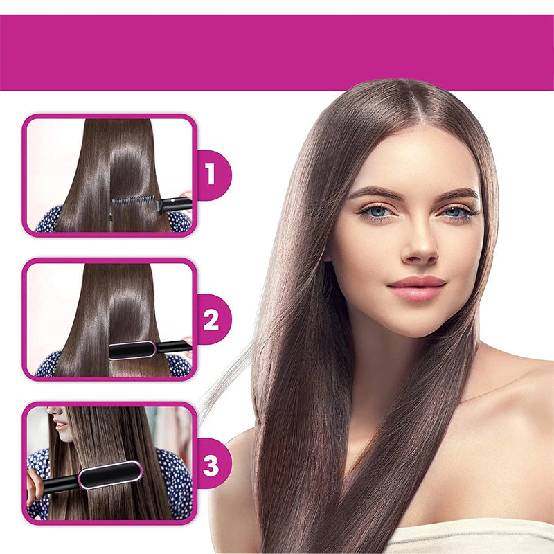 New 2 In 1 Hair Straightener Hot Comb Negative Ion Curling Tong Dual-purpose Electric Hair Brush