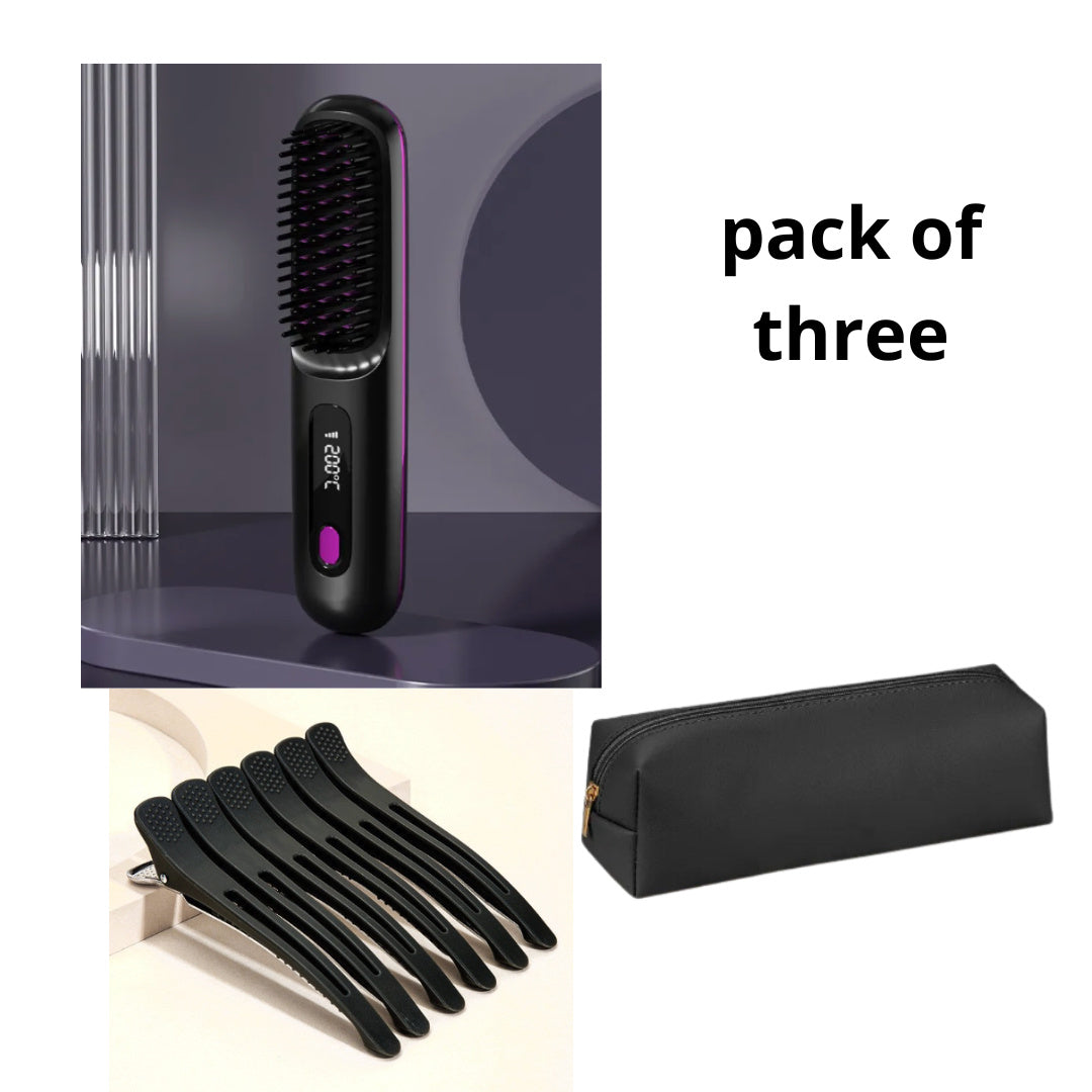 Brosse Lissante & Boucleur 2 en 1 – Sans Fil, Chauffage Rapide, Recharge USB, Portable et Pratique